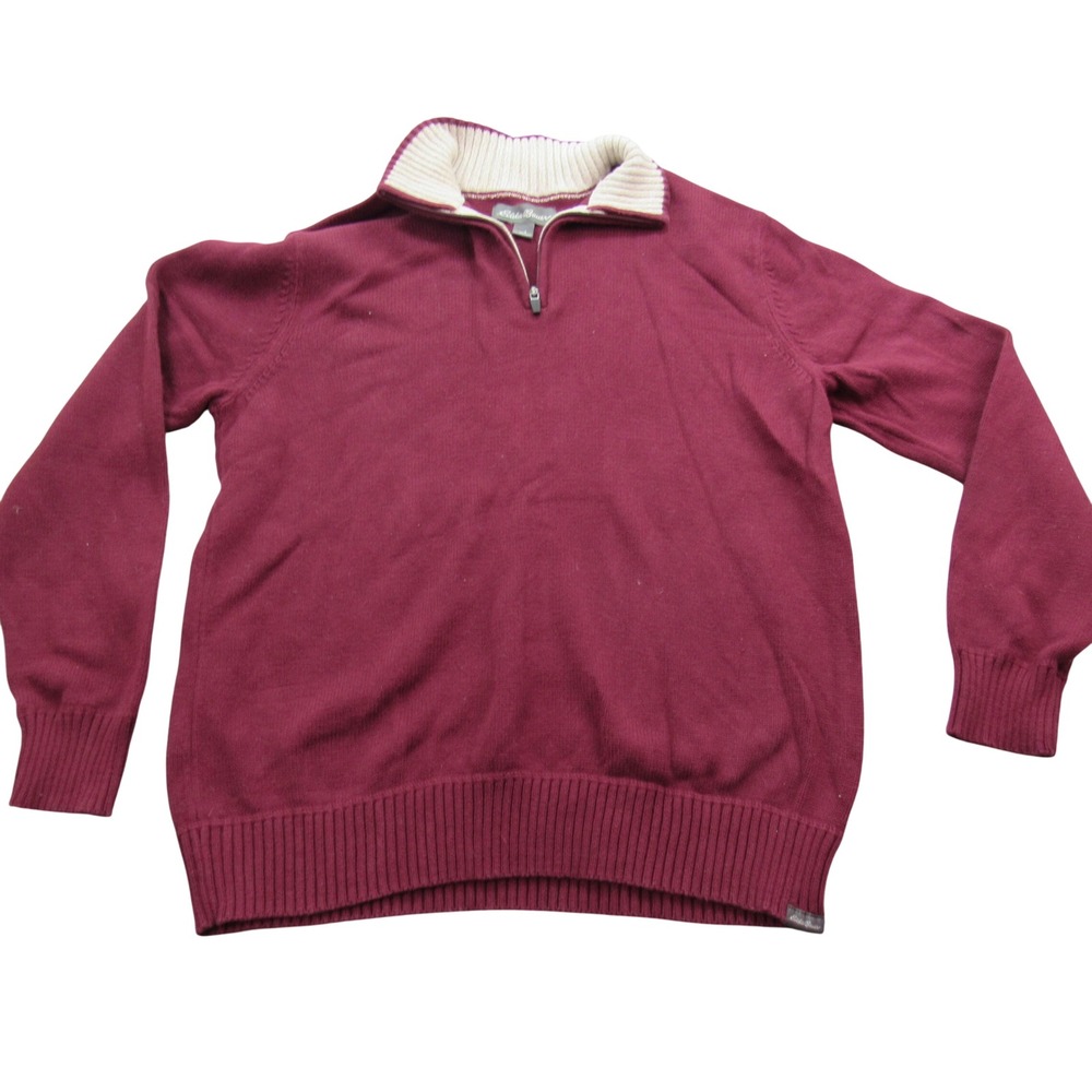 Eddie Bauer Mens Large Burgundy Maroon Quarter Zip‎ Mock Neck Knit Sweater
